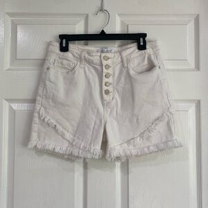 Judy Blue Womens High Waist Button Fly Frayed Hem Denim Shorts Off White Cream L